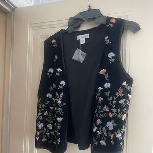 Black Floral Embroidered Vest
